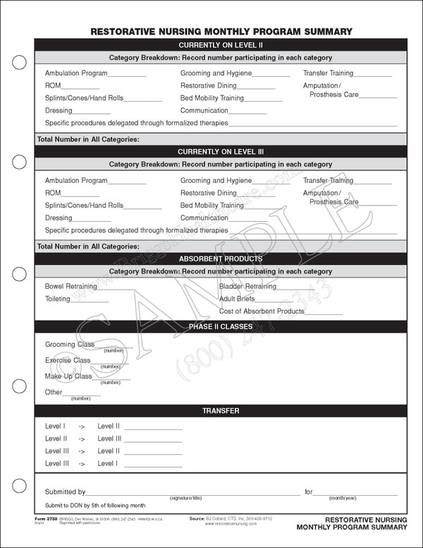 Restorative Nursing Monthly Program Summary Closeout Item